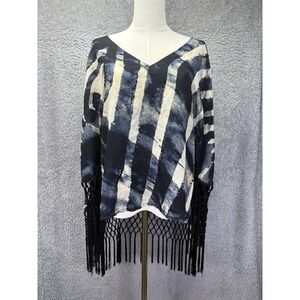 Alberto Makali Medium Animal Print Fringe Poncho Top Art to Wear Boho NWT